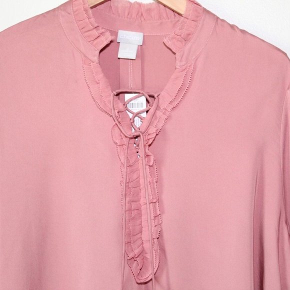 NWT Chico's Sandwashed Satin Ruffle Blouse Pink Women's Top Size 2 12 14 H13810 - Picture 4 of 10